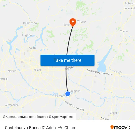 Castelnuovo Bocca D' Adda to Chiuro map