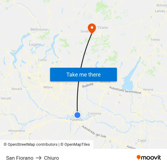 San Fiorano to Chiuro map
