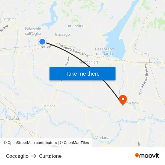 Coccaglio to Curtatone map