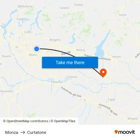 Monza to Curtatone map