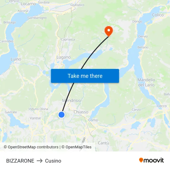 Bizzarone to Cusino map