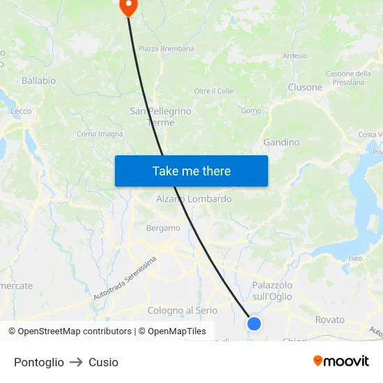 Pontoglio to Cusio map