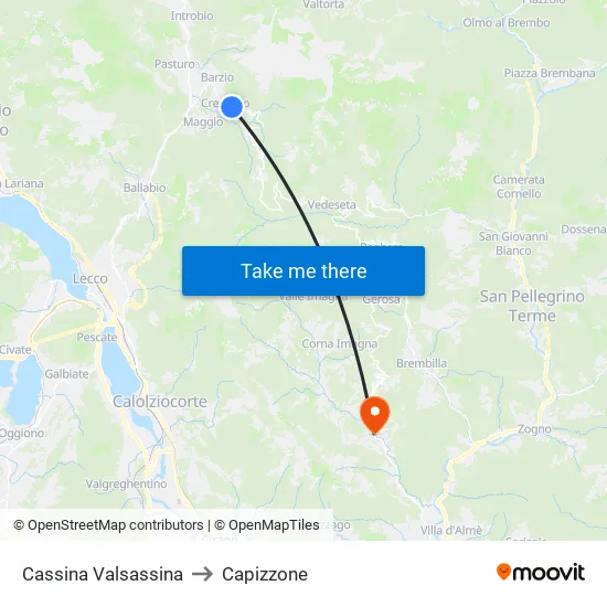 Cassina Valsassina to Capizzone map