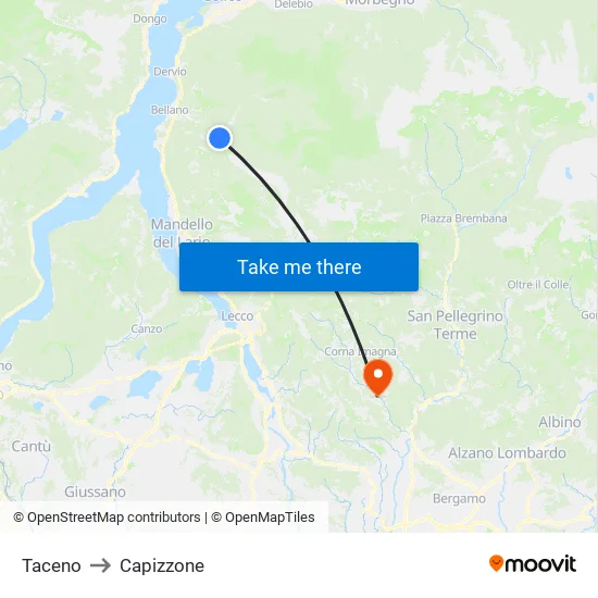 Taceno to Capizzone map