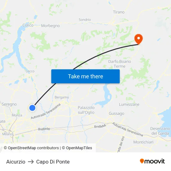 Aicurzio to Capo Di Ponte map