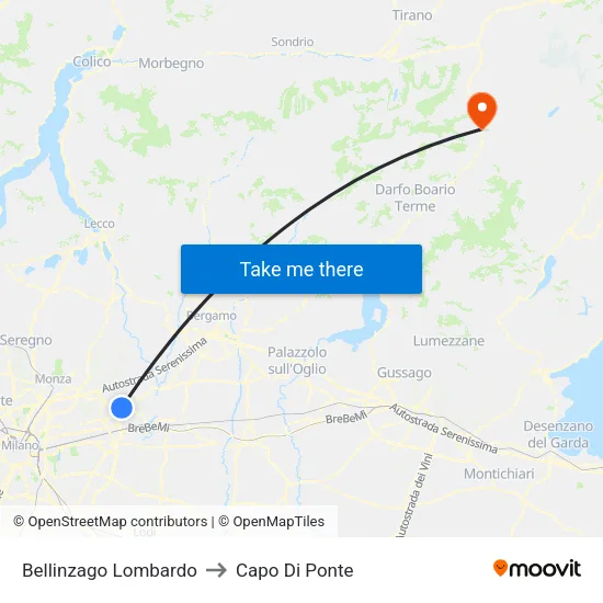 Bellinzago Lombardo to Capo Di Ponte map