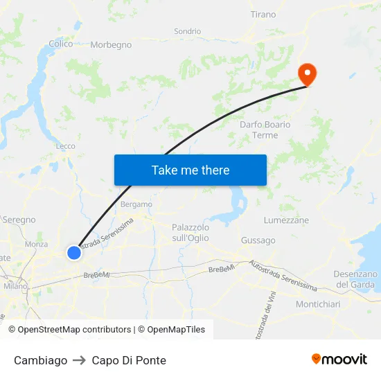 Cambiago to Capo Di Ponte map