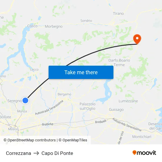 Correzzana to Capo Di Ponte map