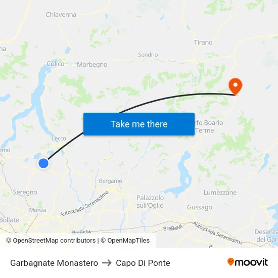 Garbagnate Monastero to Capo Di Ponte map
