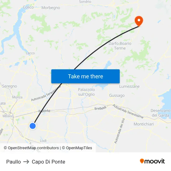 Paullo to Capo Di Ponte map