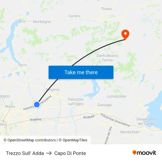 Trezzo Sull' Adda to Capo Di Ponte map