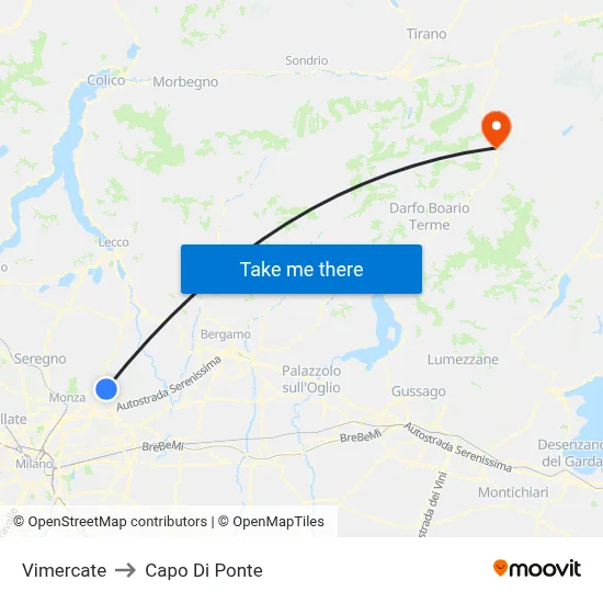 Vimercate to Capo Di Ponte map
