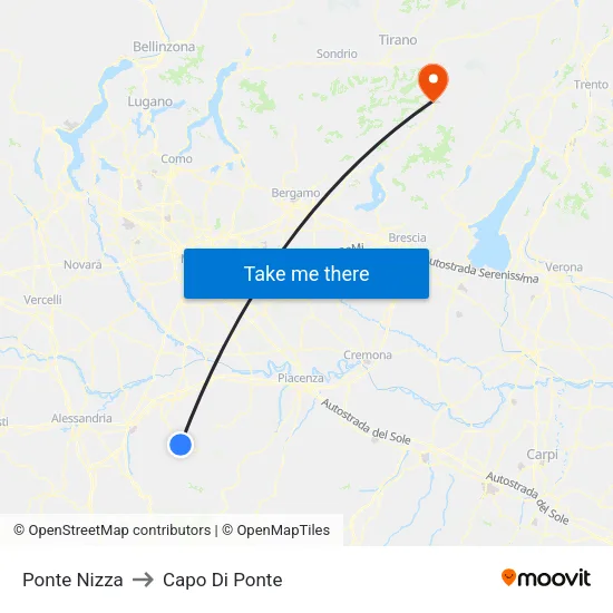 Ponte Nizza to Capo Di Ponte map