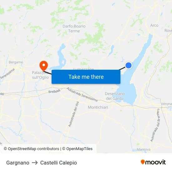 Gargnano to Castelli Calepio map