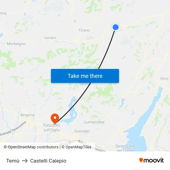 Temù to Castelli Calepio map