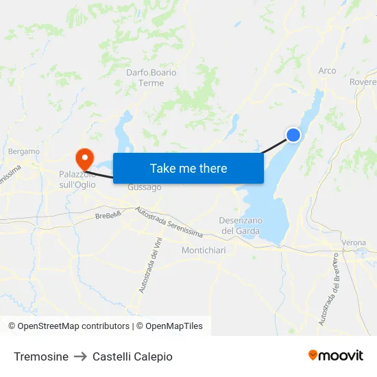 Tremosine to Castelli Calepio map