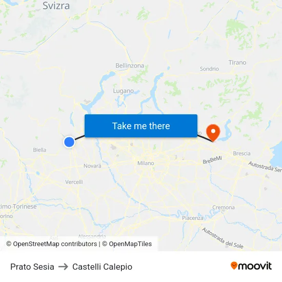 Prato Sesia to Castelli Calepio map