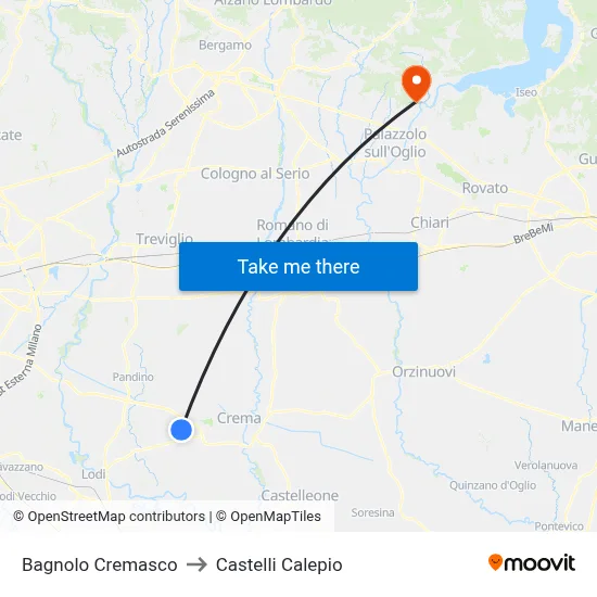 Bagnolo Cremasco to Castelli Calepio map