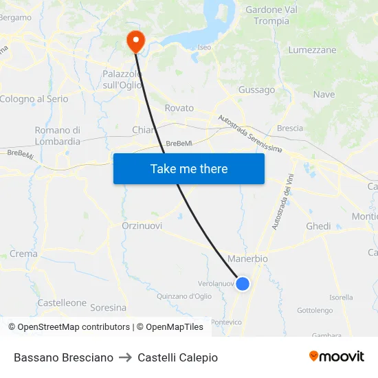 Bassano Bresciano to Castelli Calepio map