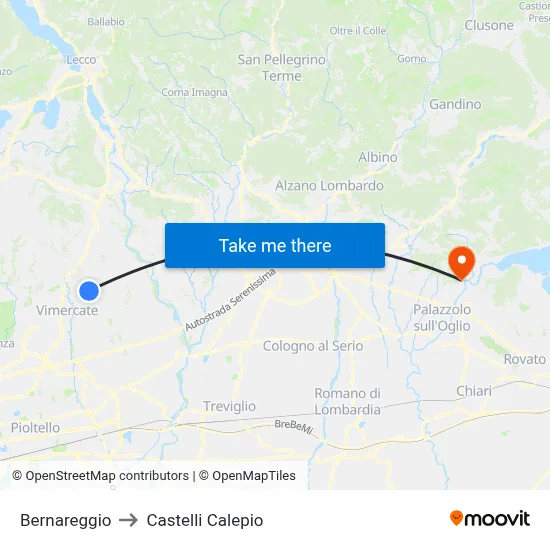 Bernareggio to Castelli Calepio map