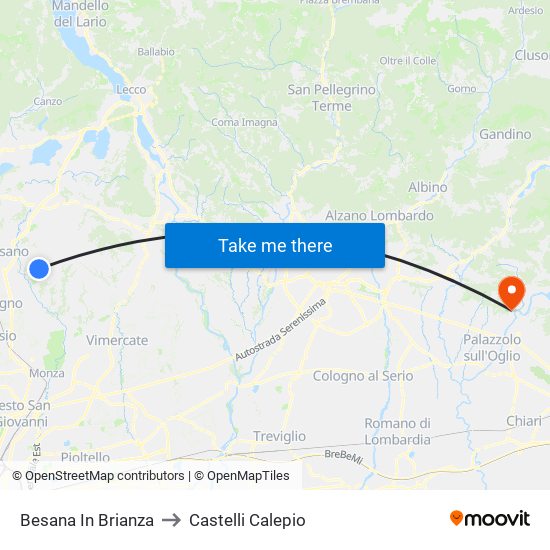Besana In Brianza to Castelli Calepio map
