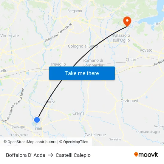 Boffalora D'Adda to Castelli Calepio map