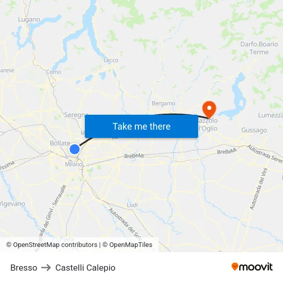 Bresso to Castelli Calepio map