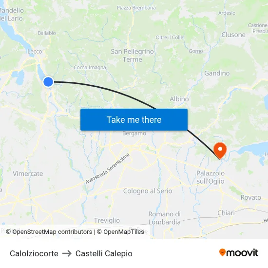 Calolziocorte to Castelli Calepio map