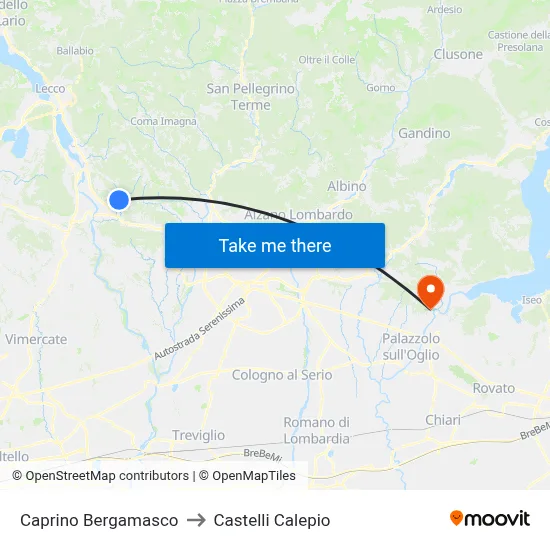 Caprino Bergamasco to Castelli Calepio map