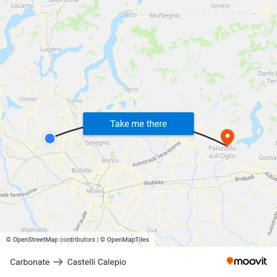 Carbonate to Castelli Calepio map