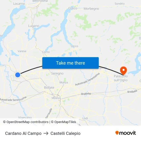 Cardano Al Campo to Castelli Calepio map