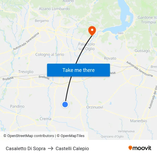 Casaletto di Sopra to Castelli Calepio map
