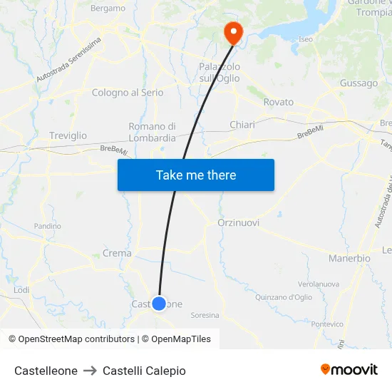 Castelleone to Castelli Calepio map