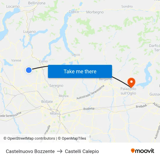 Castelnuovo Bozzente to Castelli Calepio map