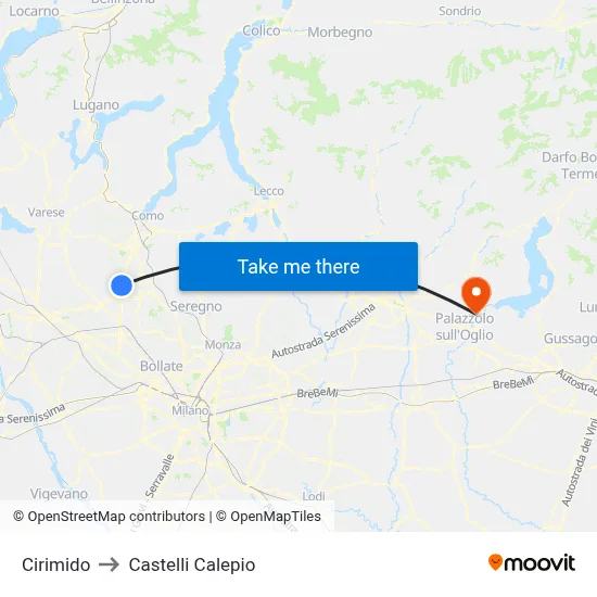 Cirimido to Castelli Calepio map