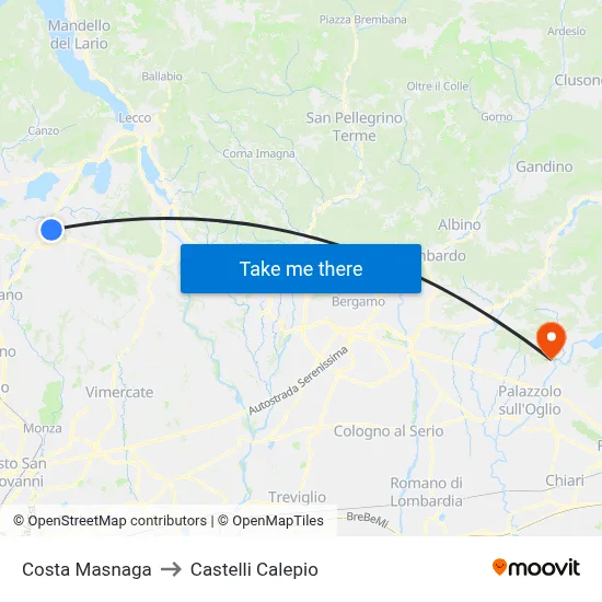 Costa Masnaga to Castelli Calepio map