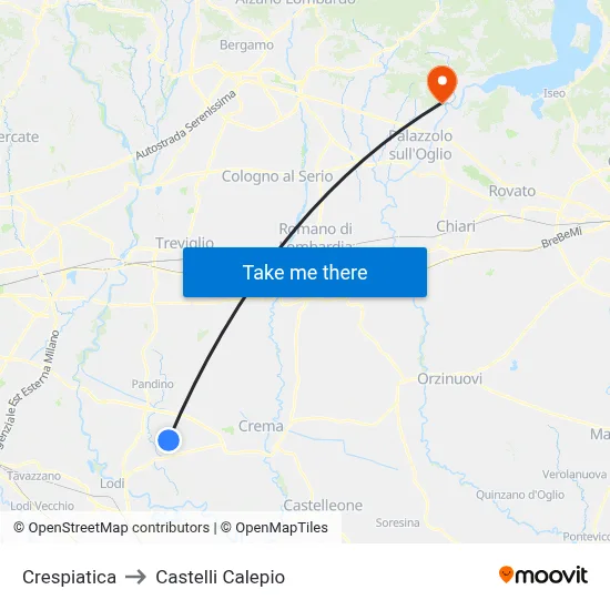 Crespiatica to Castelli Calepio map