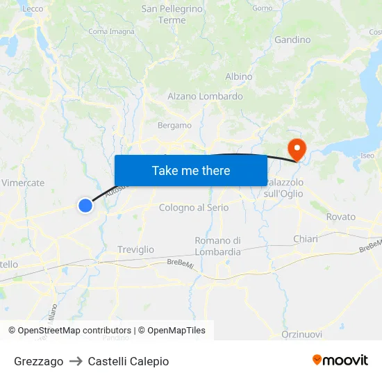 Grezzago to Castelli Calepio map