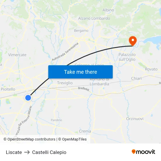 Liscate to Castelli Calepio map