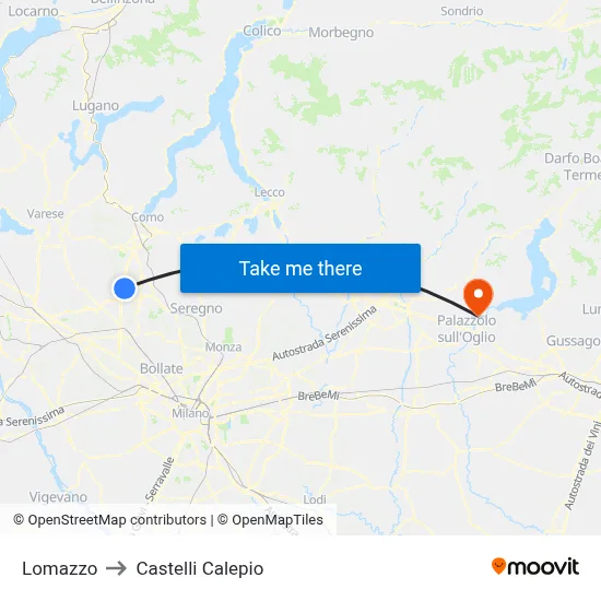 Lomazzo to Castelli Calepio map