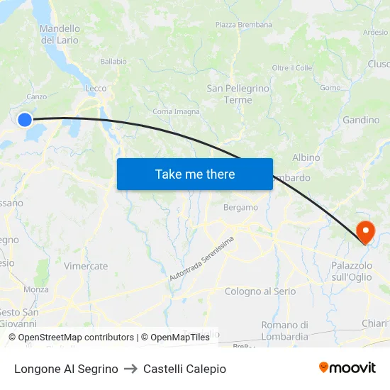 Longone Al Segrino to Castelli Calepio map