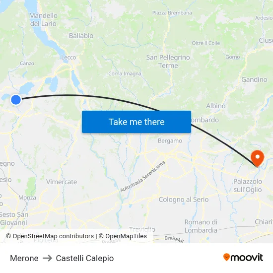 Merone to Castelli Calepio map