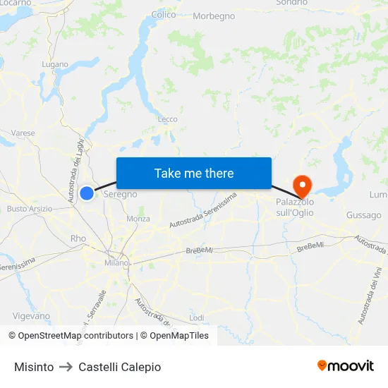 Misinto to Castelli Calepio map