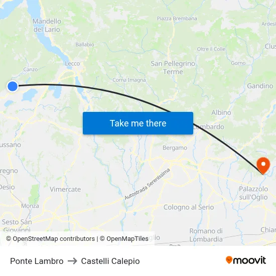 Ponte Lambro to Castelli Calepio map