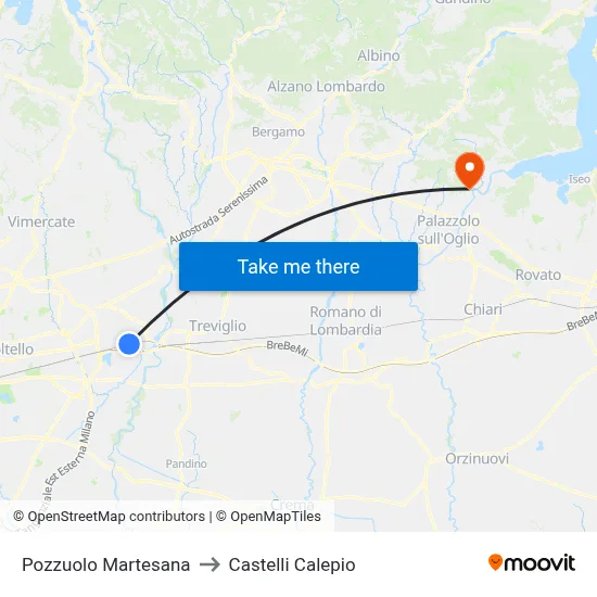Pozzuolo Martesana to Castelli Calepio map