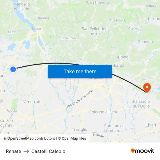 Renate to Castelli Calepio map