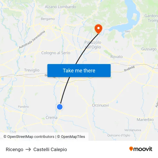 Ricengo to Castelli Calepio map