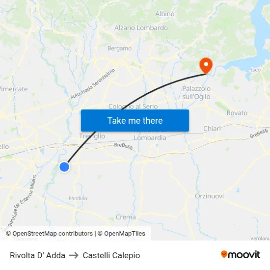 Rivolta D' Adda to Castelli Calepio map