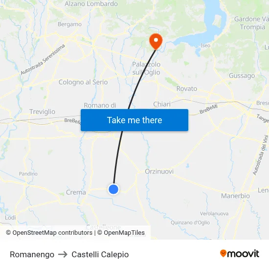 Romanengo to Castelli Calepio map
