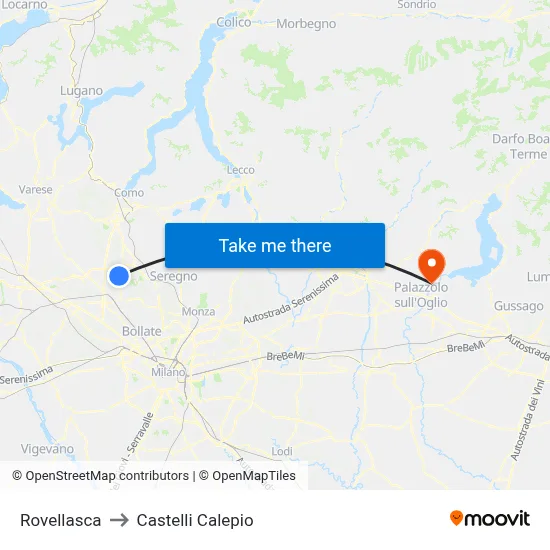 Rovellasca to Castelli Calepio map